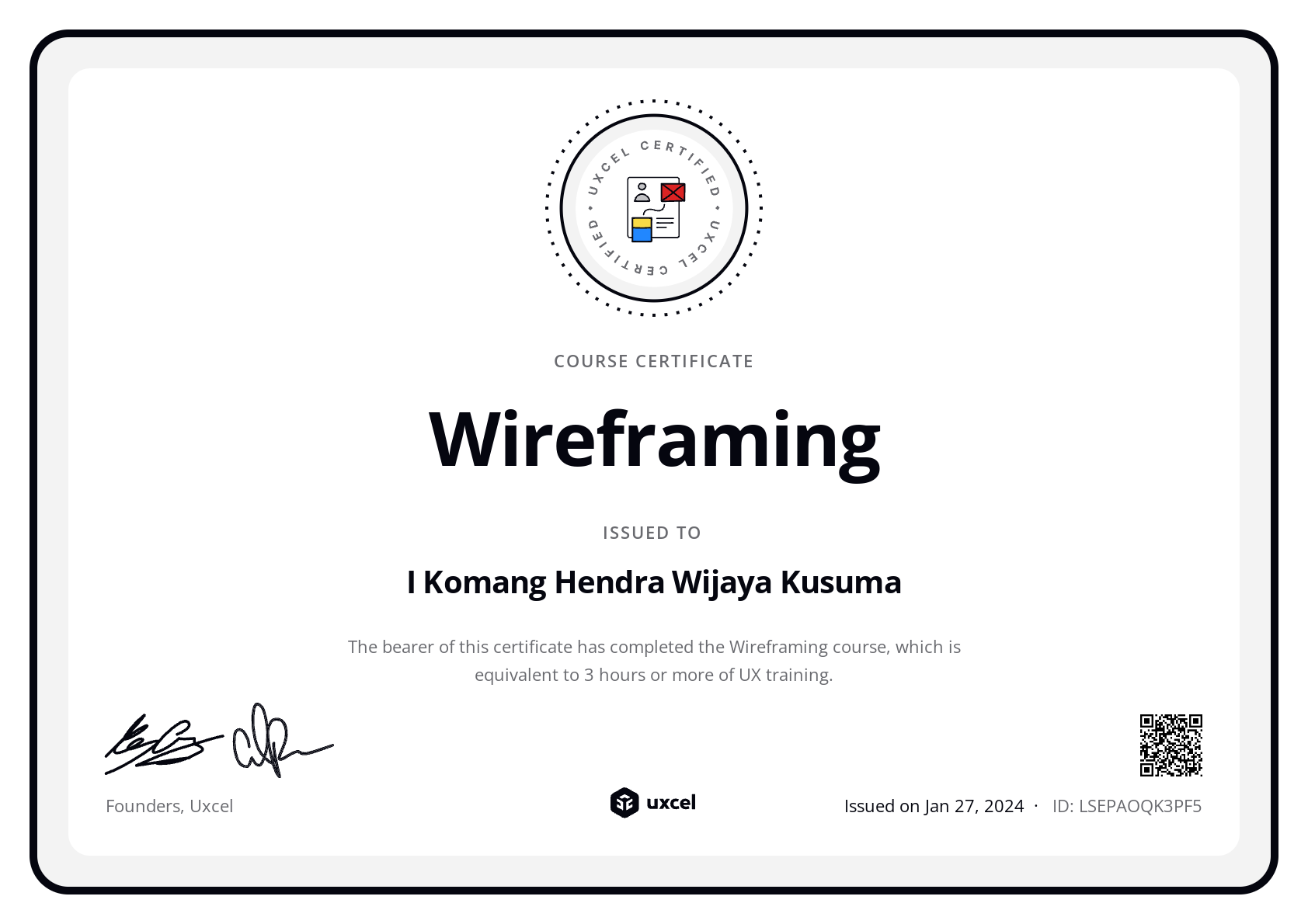 I Komang Hendra Wijaya Kusuma's certificate